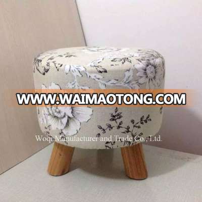 2017 Good quality Wooden frame Print Fabric covered colorful Storage ottoman,wooden round footstool